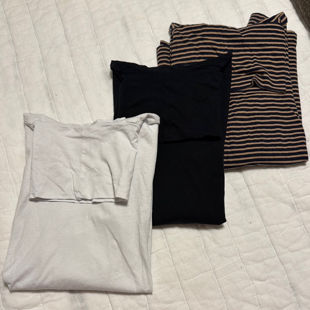 JCrew Tissue Turtleneck Set of Three - White, Black, Tan&NavyStriped